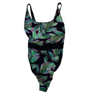 ASOS Swim Black Leaves Tropical One Piece Swimsuit NWOT size 6